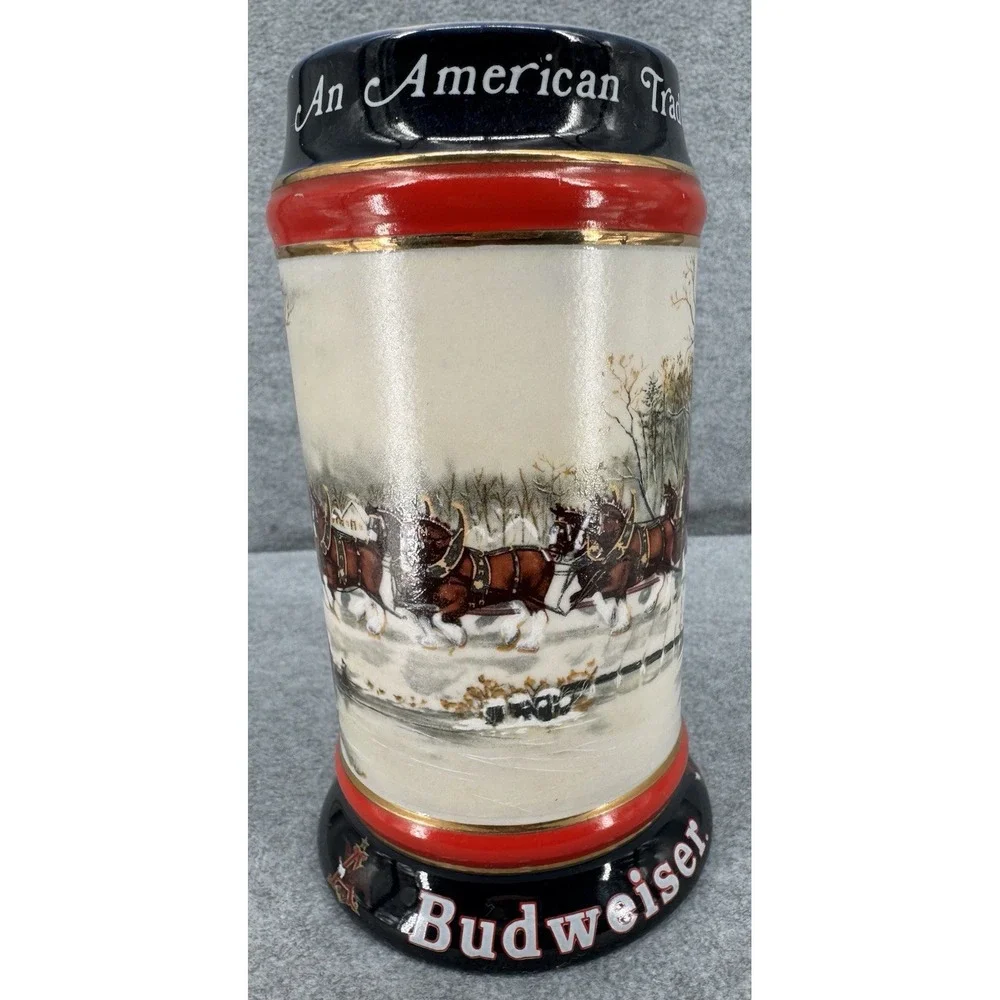 Budweiser Clydesdales Vintage Holiday Beer Stein Winter An American Tradition‎